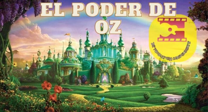 Título "El Poder de Oz" sobre un paisaje colorido con un castillo y un arcoíris.